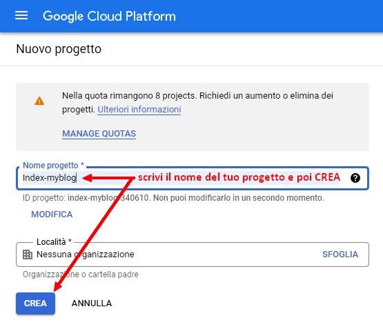 Google Platform - crea un progetto